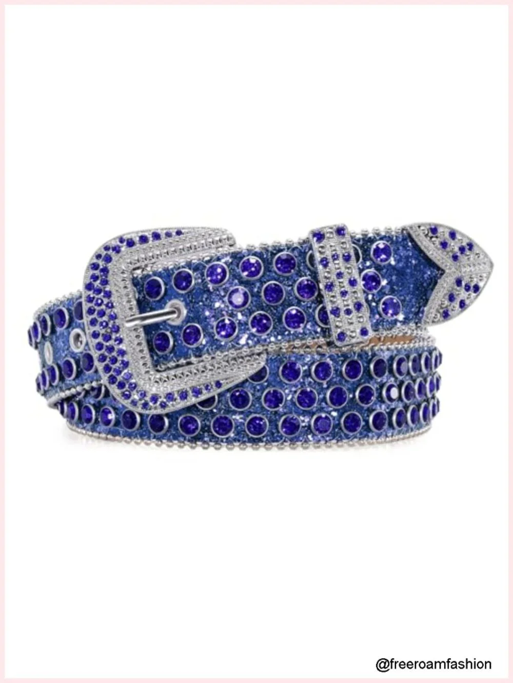 Western Belt with Rhinestone Silver Buckle for Jeans, PU Leather